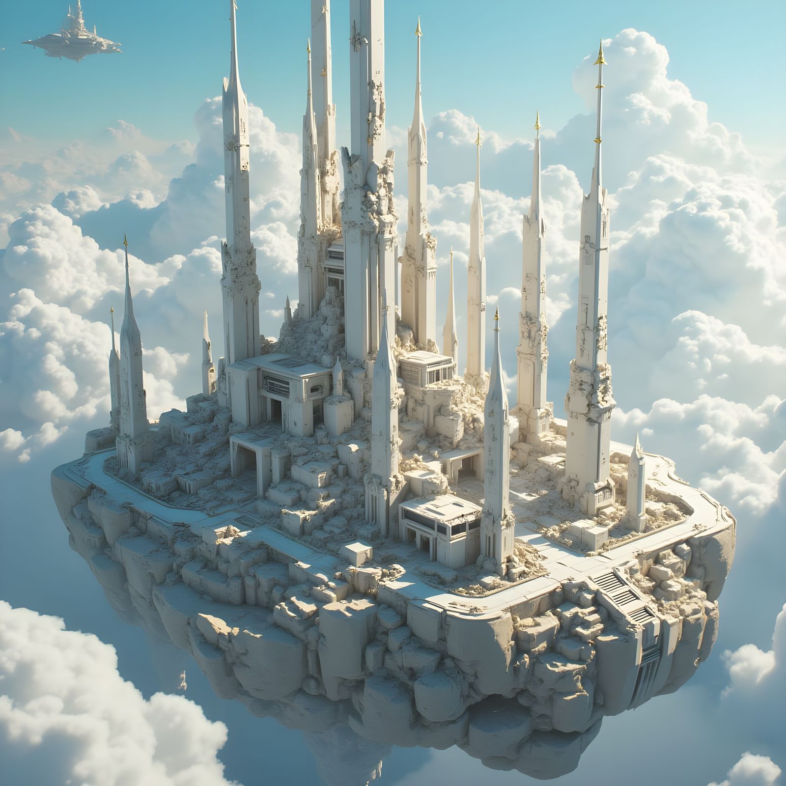 Elysium: Futuristic City of White Marble and Gold in Clouds