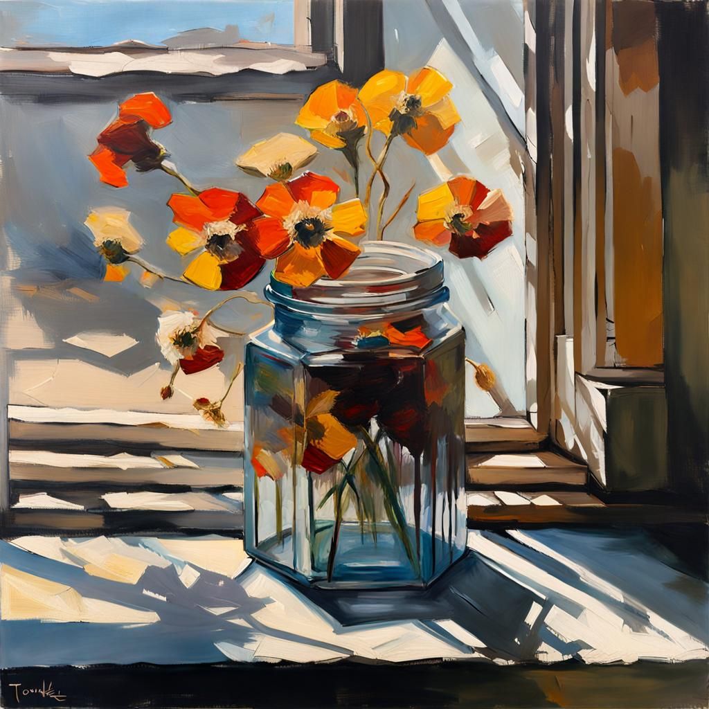 Dried Immortelli Flowers as Oil Painting