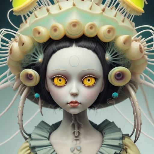 Surreal Doll with Yellow Eyes, a Pop Surrealism Artwork