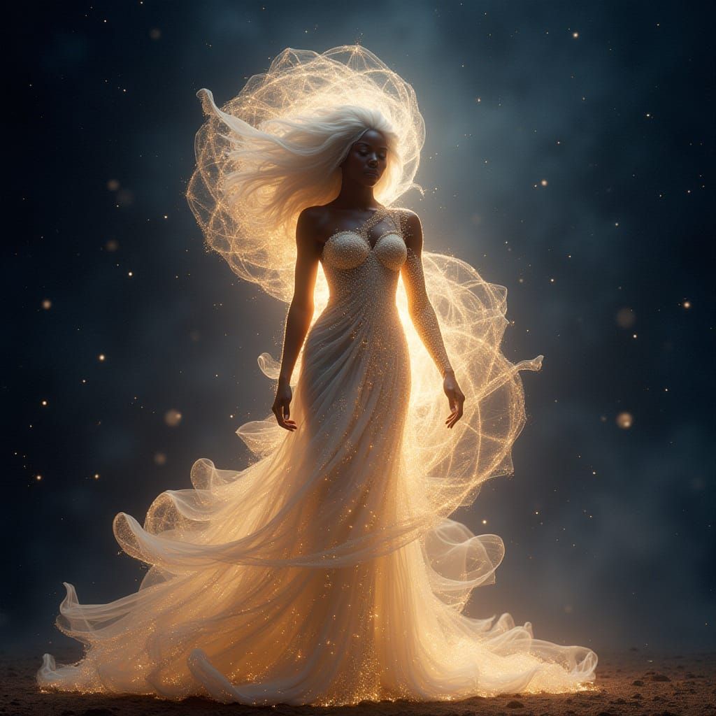 Ethereal Goddess Radiates Fractal Beauty in Cosmic Harmony