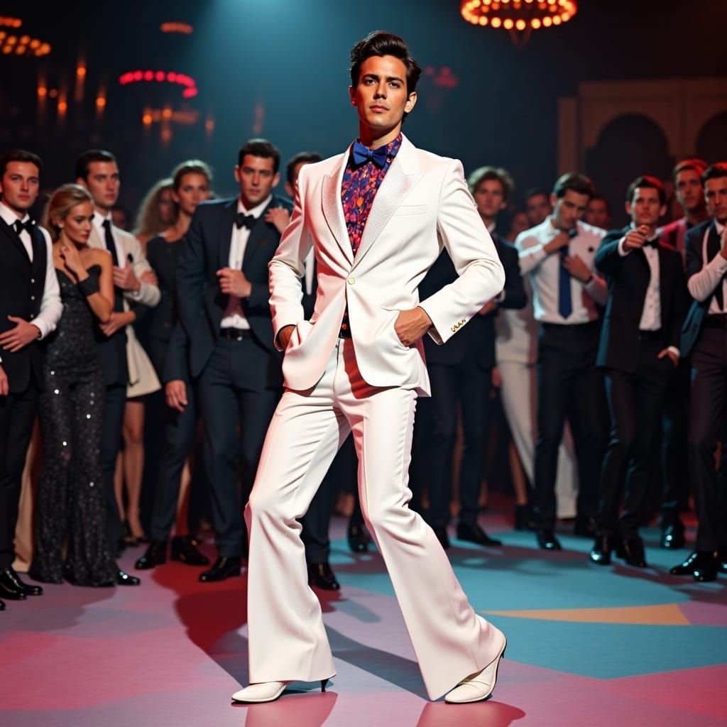Disco Dancer in White Flared Suit