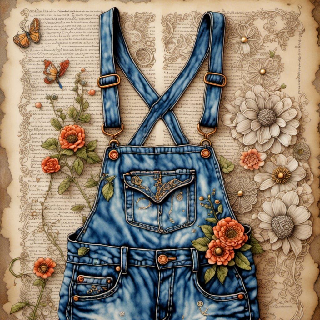 Stunning Denim Overalls in Intricately Detailed, Hyperrealis...