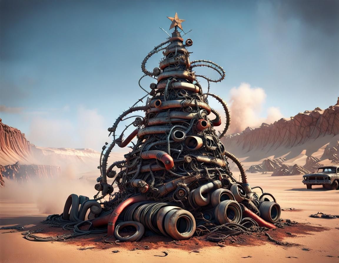 Apocalyptic Junkyard Christmas Tree in Mad Max Style