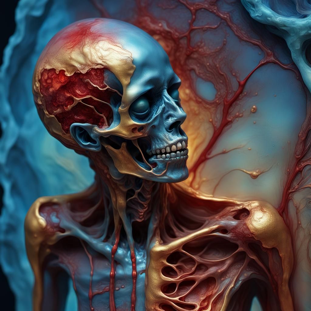 "Prowl, (cantrantix:1.3) ungodly (liquefied:1.5) human anatomy, for its ritual." Horror resin casted, Substance Designed...