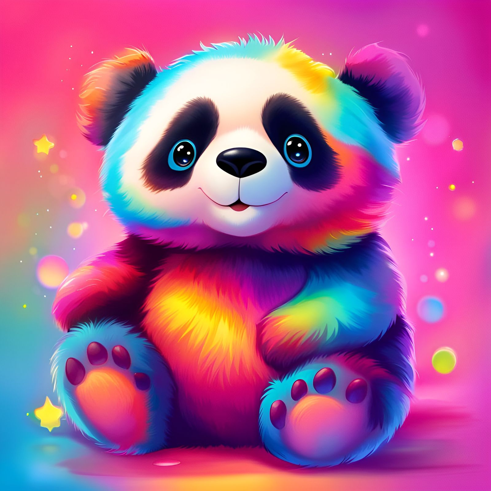 Cute Panda Bear Plush Toy in Digital Painting