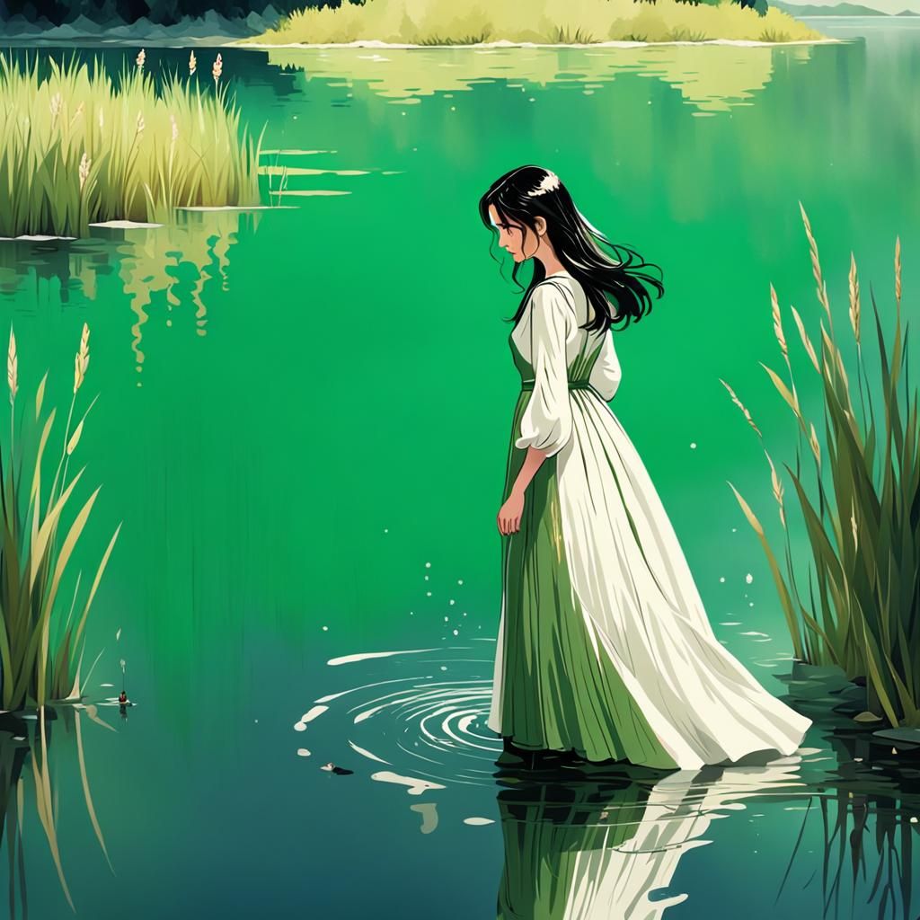 Woman in Lake with Long Dress