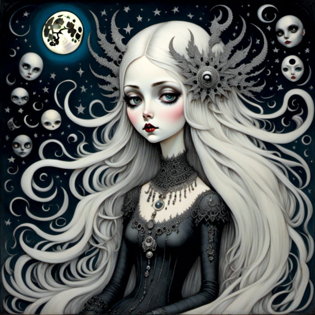 Gothic Moon Goddess in Mark Ryden Style