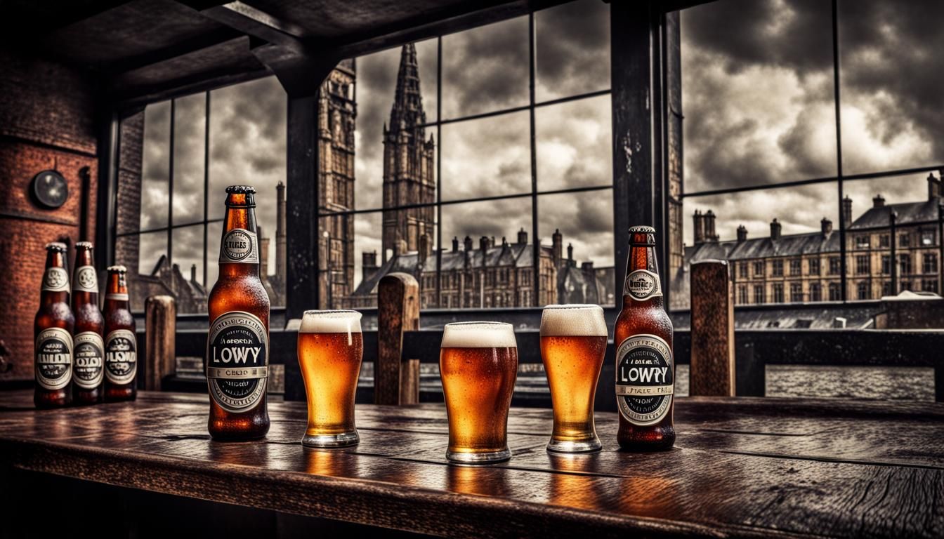 Beer Bottle in L.S. Lowry Style, Hyperrealistic