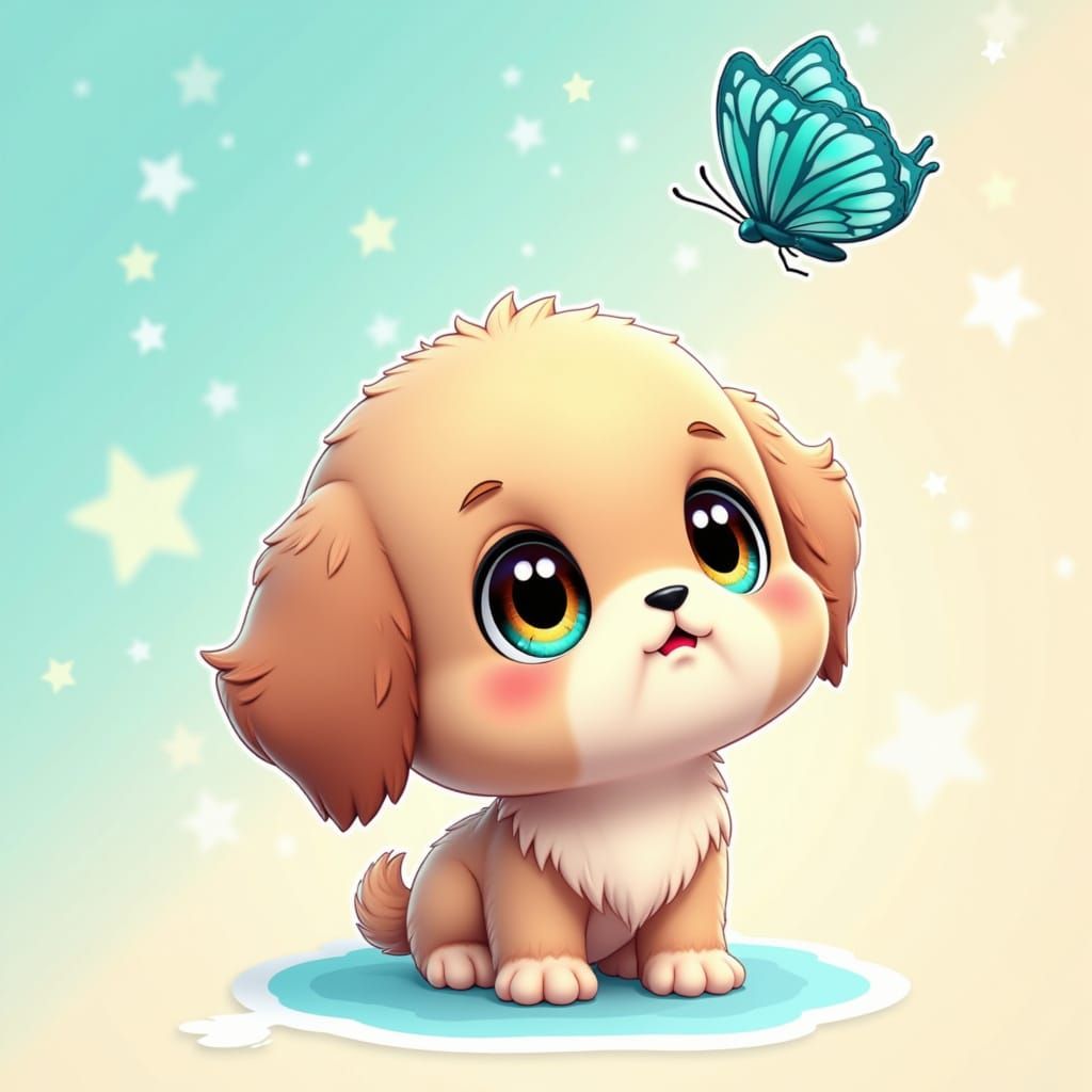 An adorable 3-d <lora:Chibi-Chibi:1.0> chibi puppy with over...