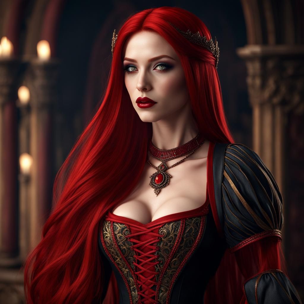 Vampire with Red Hair in Medieval Dress