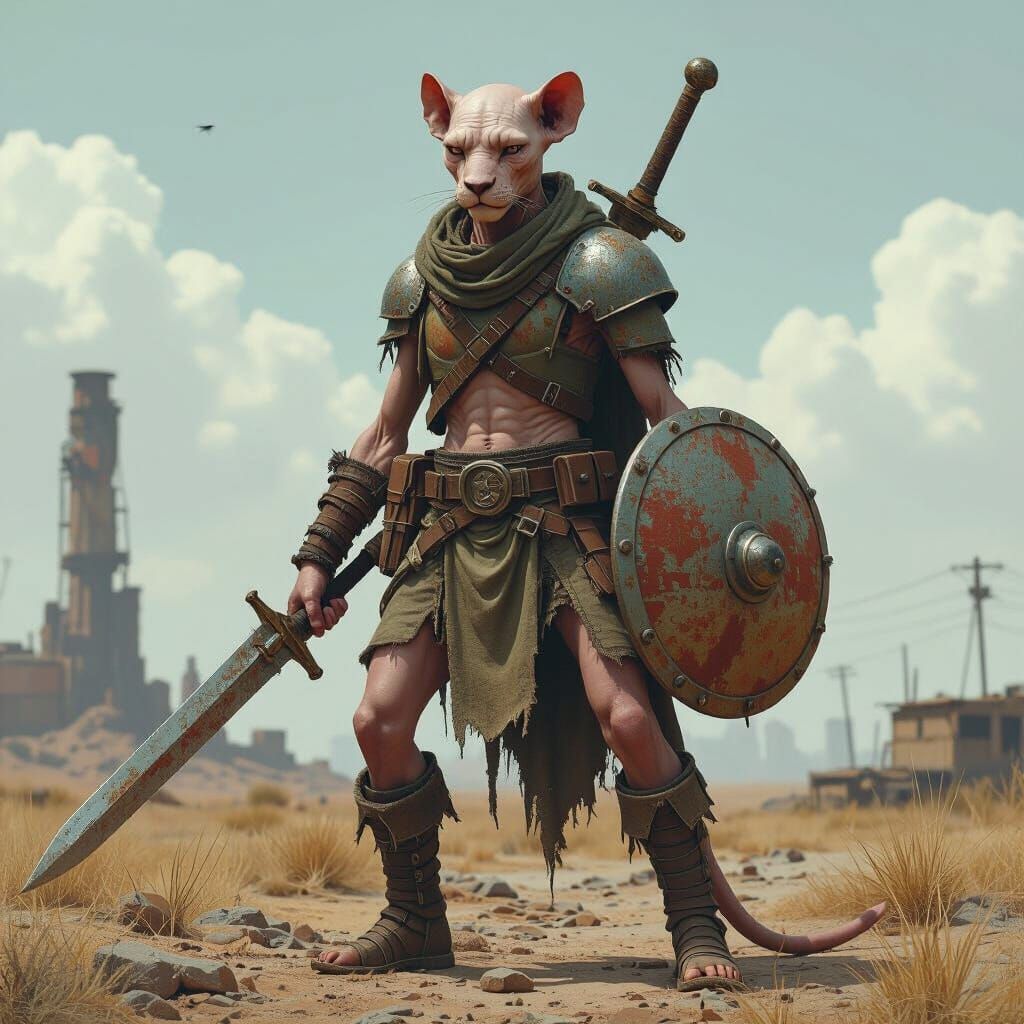 Post-Apocalyptic Hairless Lion Warrior