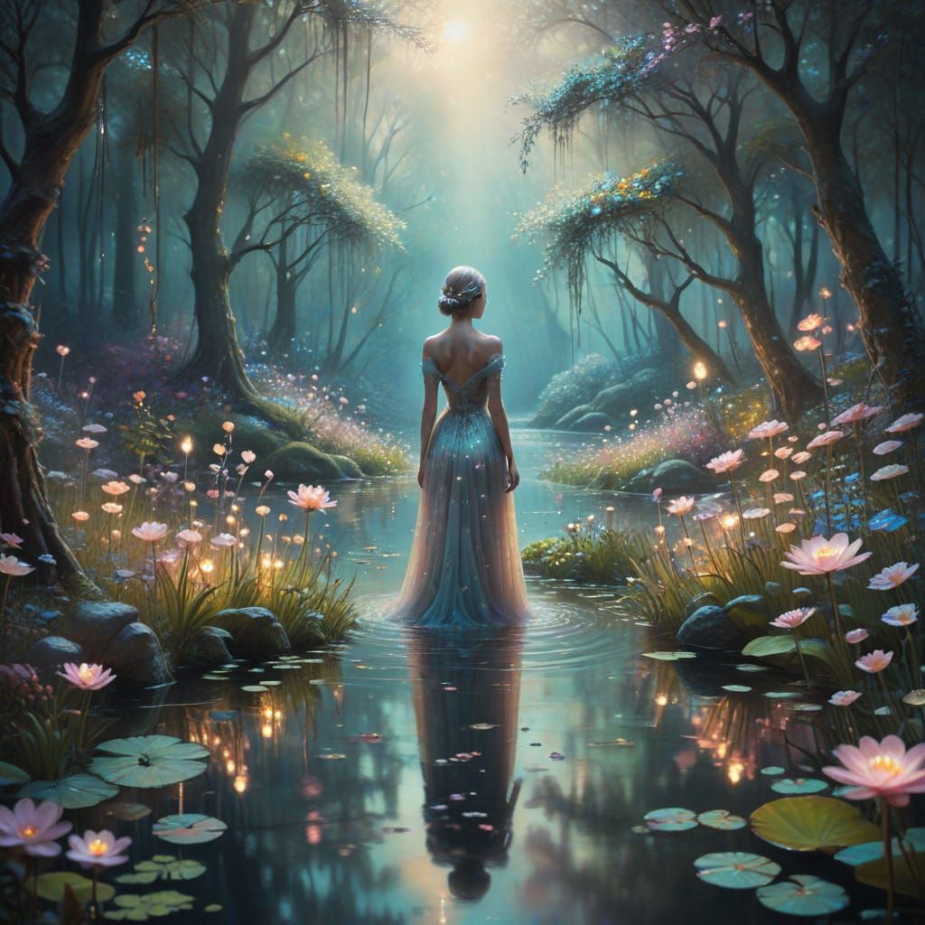 Dreamlike Forest with Glowing Flowers in Surreal Style