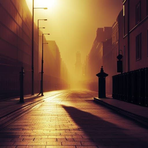 Uninhabited City Street at Sunset: Cinematic Photography