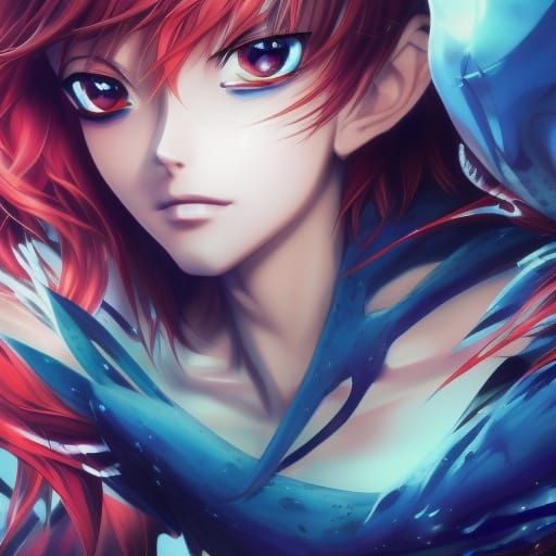 Hyperrealistic Shark Splash Art in Anime Style