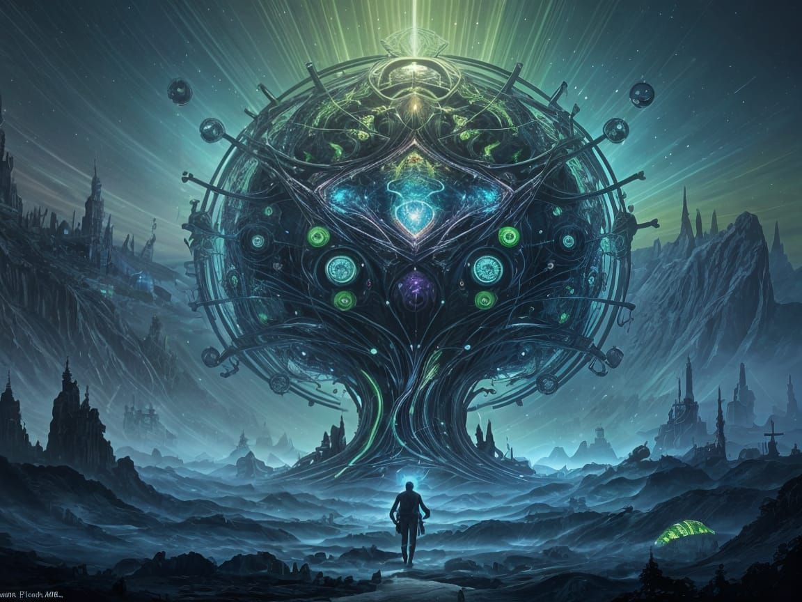 Vibrant Green Psychedelic Mosh Pit of Interconnected Ideas