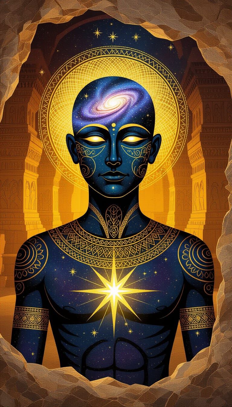 Cosmic Cave Figure with Galactic Head and Star Halo