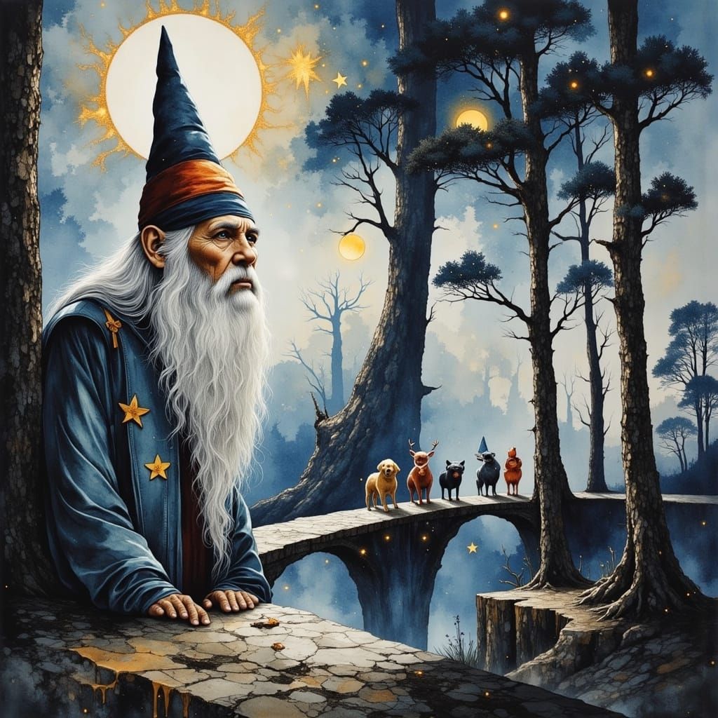 Gnome Paints Whimsical Scene of Pets Crossing Heavenly Bridg...