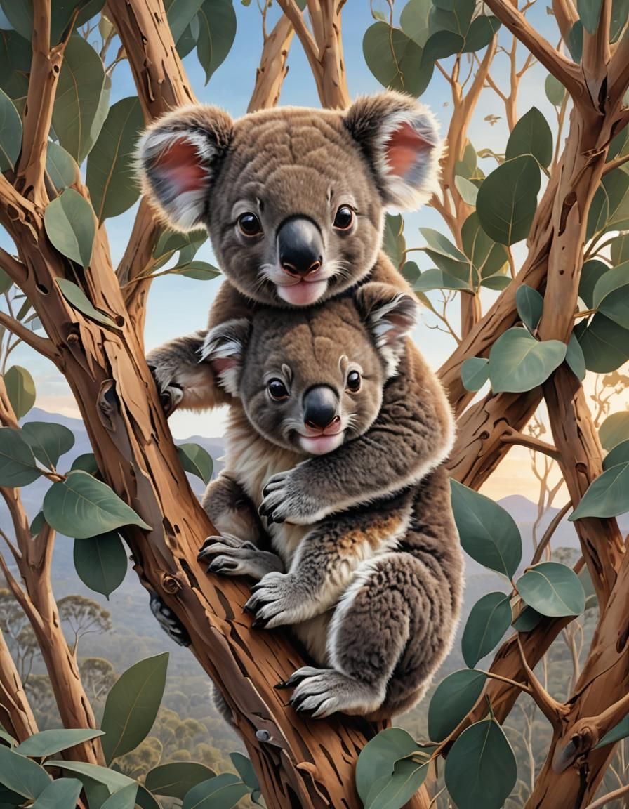 Baby koala with her mother
