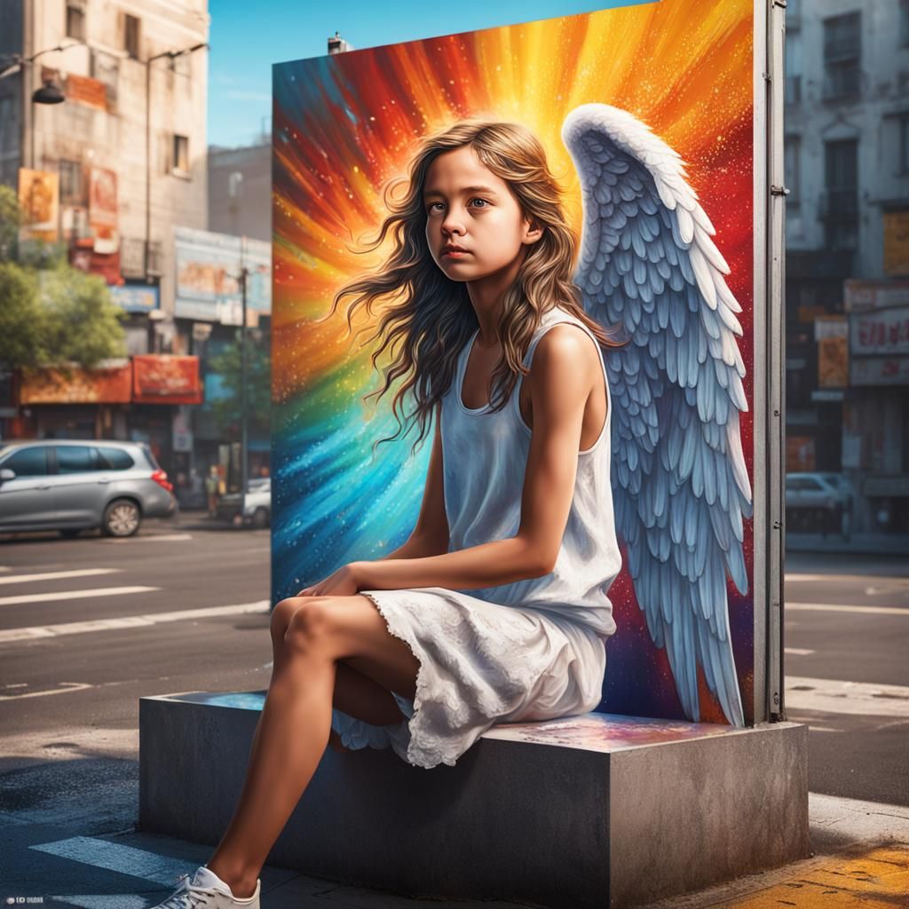 Angel on Billboard: Hyperrealistic Concept Art