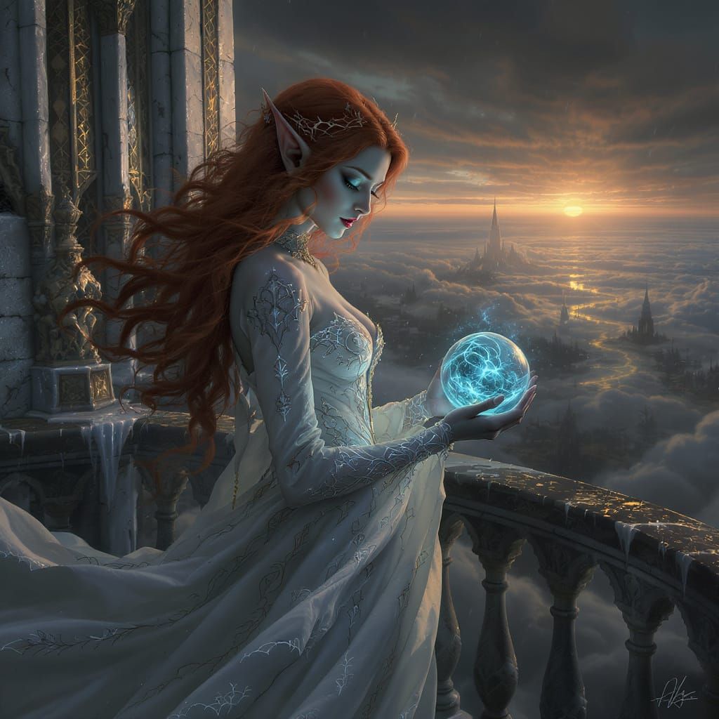 Gothic Fantasy Princess on Silver Spire Balcony