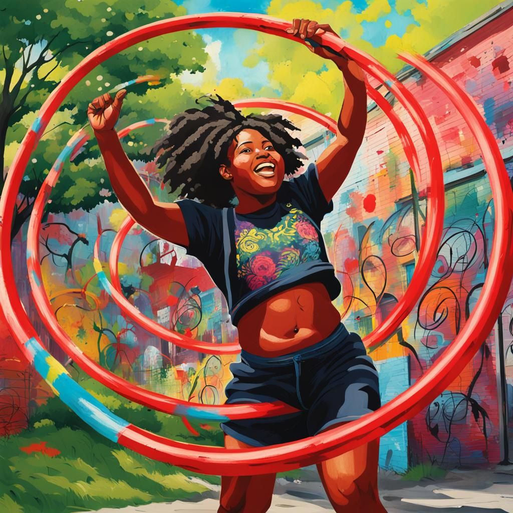 Girl Hula Hooping in Park with Street Art