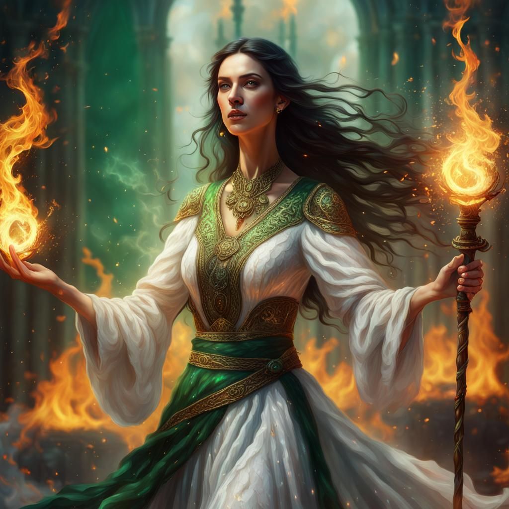 Woman Dancing on Fire: Detailed Oil Painting