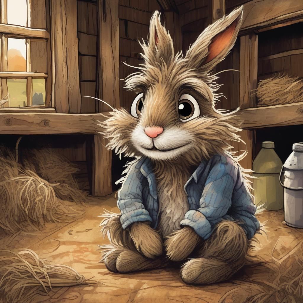 Vibrant Storybook Bunny in Cozy Barn Setting