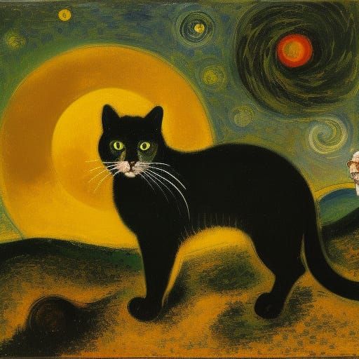Cat in Starry Night, Inspired by Masters