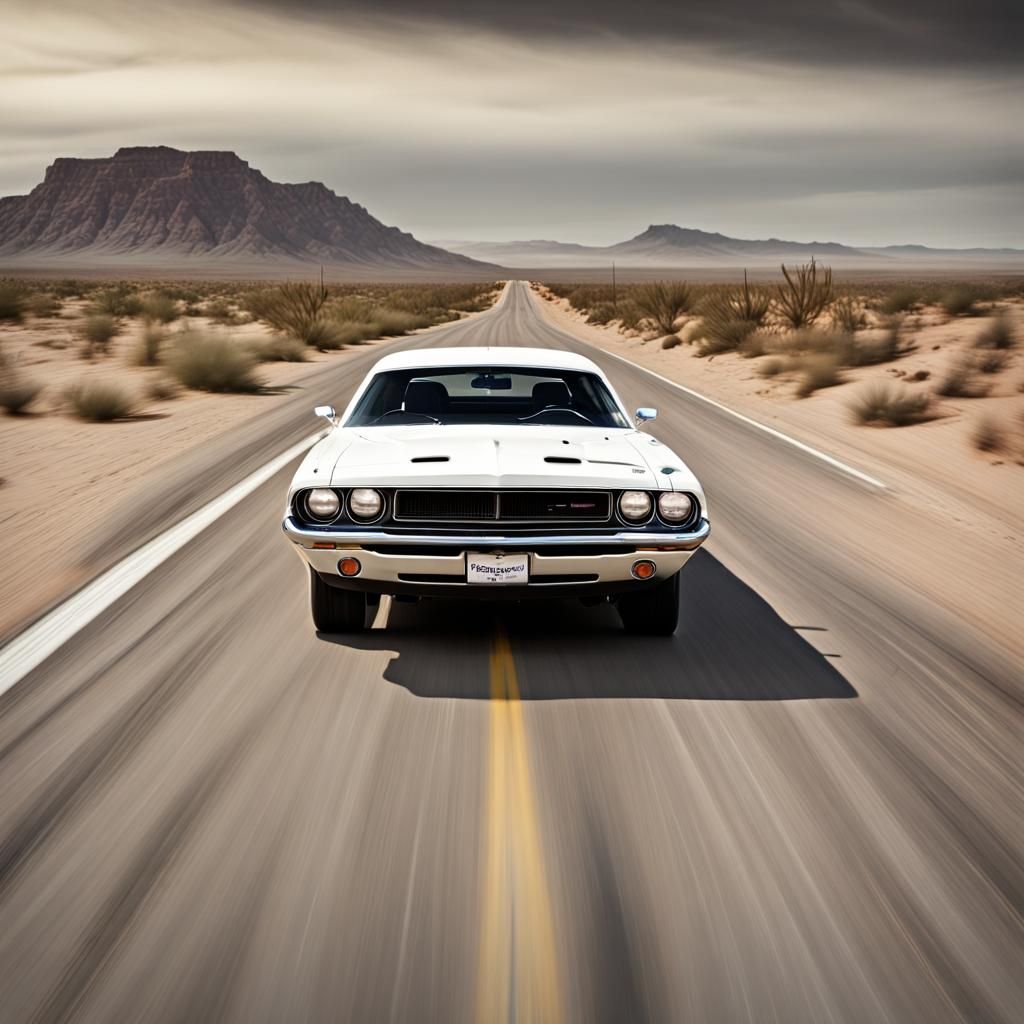 1970 Dodge Challenger on Desert Highway