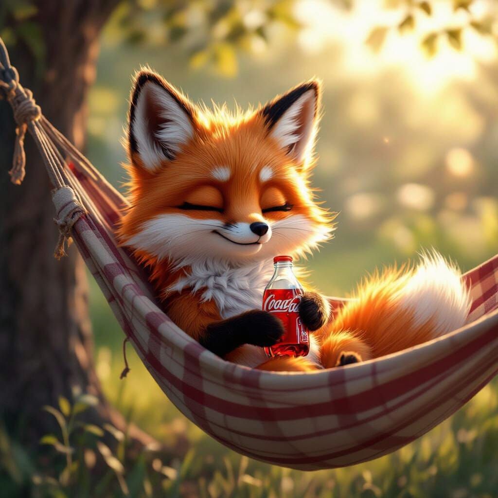 Chibi Fox Relaxation: Oil Painting in Digital Realism