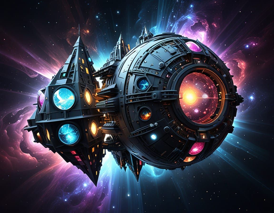 Crystal Cubist Spaceship in Deep Space