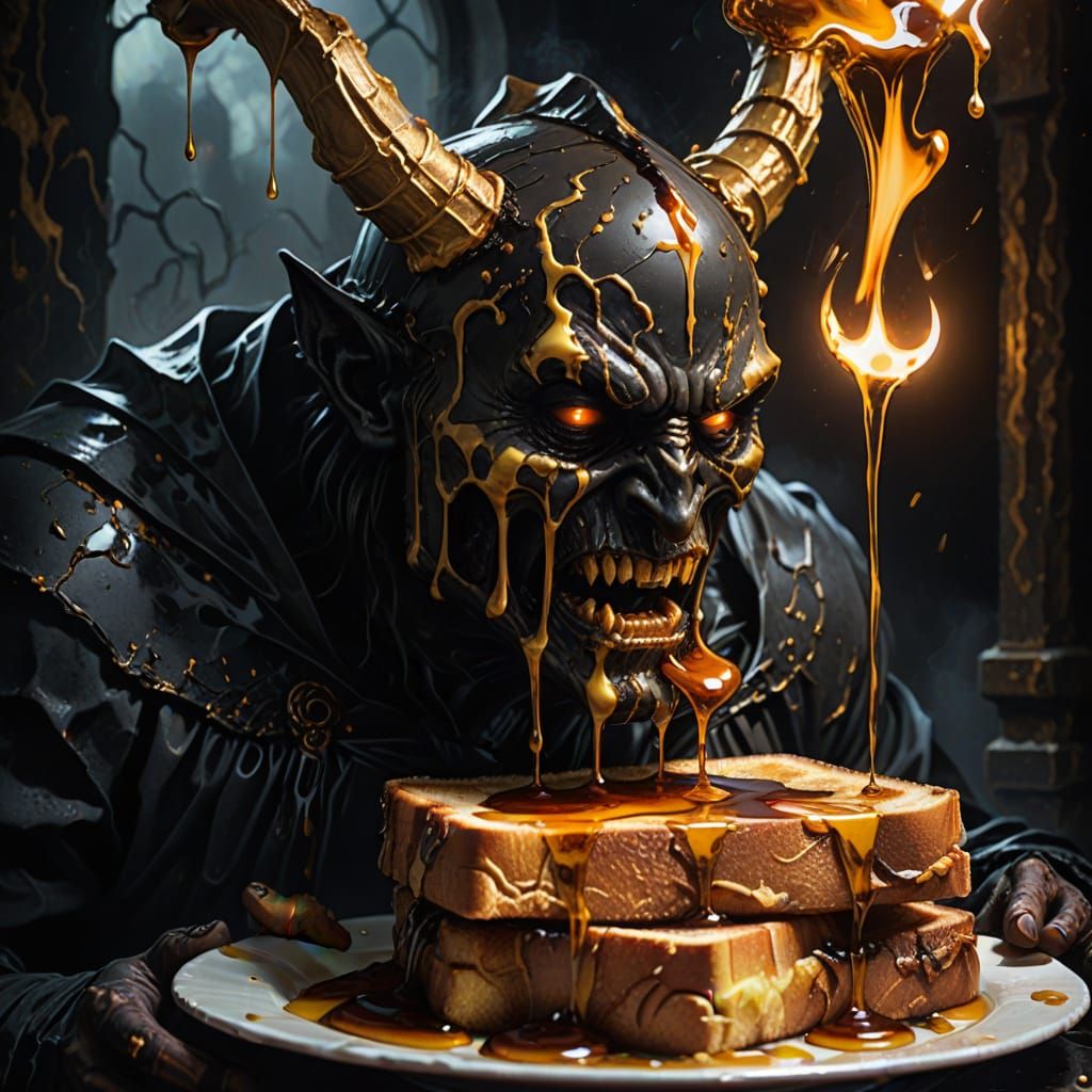 Dark God's French Toast: Gothic Oil Painting