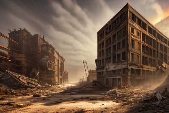 Post-Apocalyptic Wasteland: Abandoned Buildings in Hyperreal...