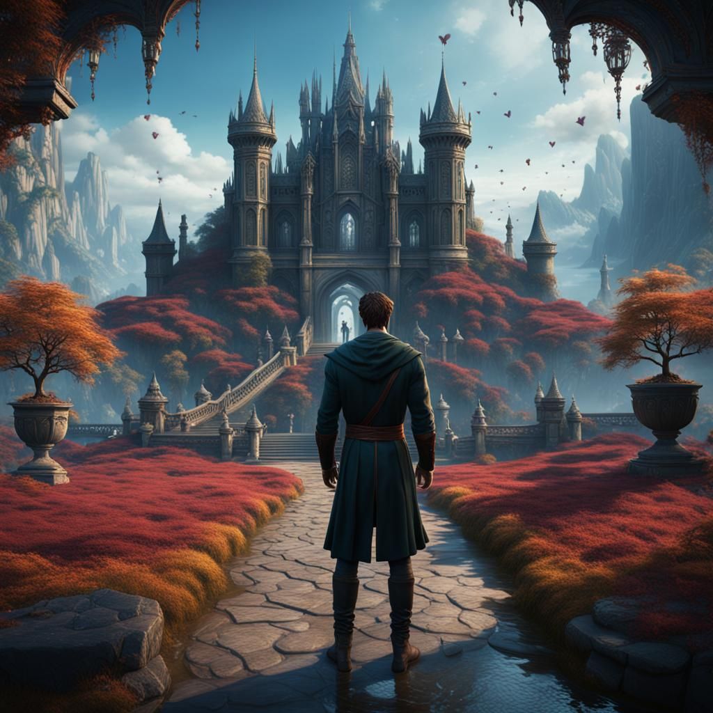 Solitary Figure Amidst Couples: Fantasy Concept Art