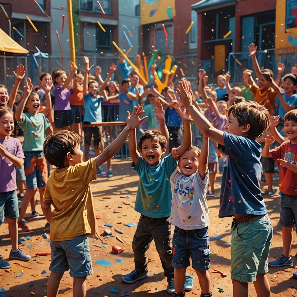 Children Playing Hand Game: Hyperrealistic Digital Art