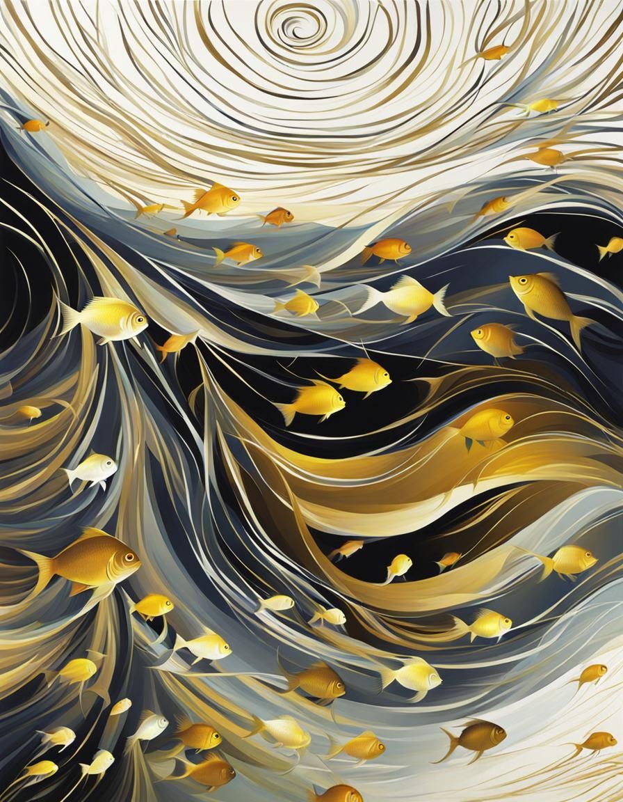 Abstract Art: Golden Fish with Flowing Tail