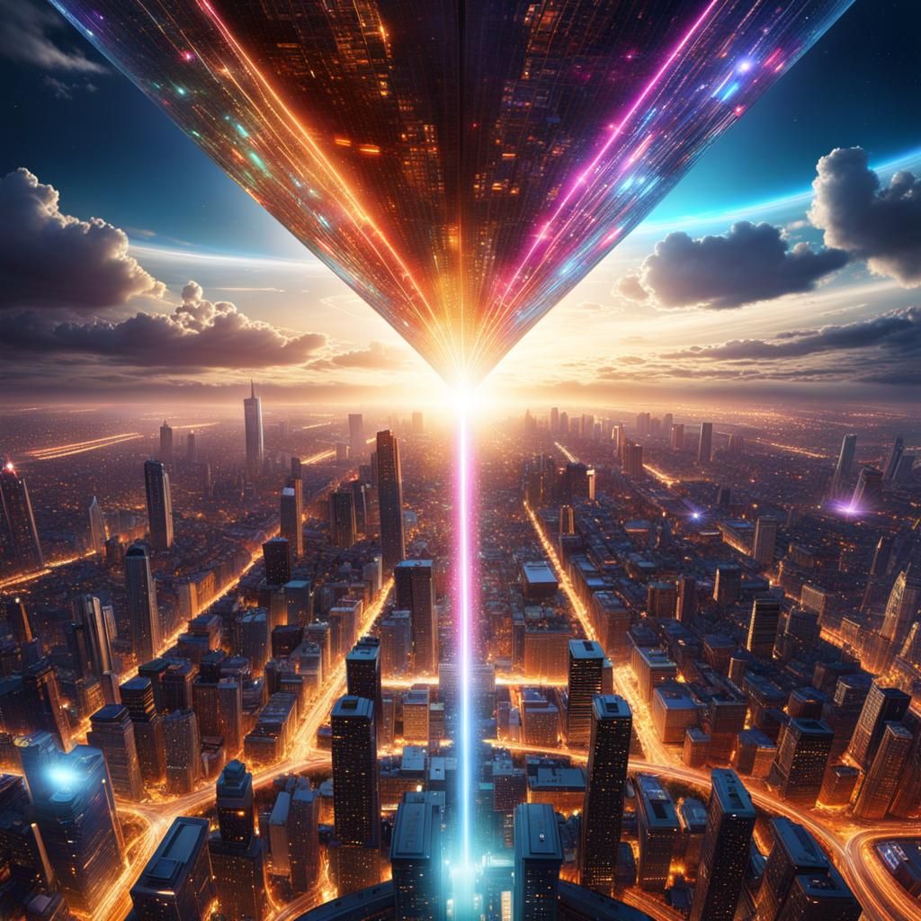 Laser Beam Over Inverted City, Fractal Art