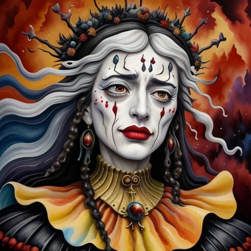 Boy Experiencing Anguish and Joy in Surrealist Style