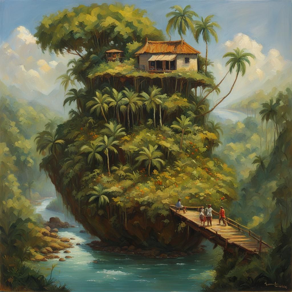 Jungle Growing on Pie Slice: Oil Painting Style