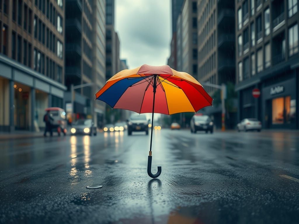 Abandoned City Street Under Rainy Gray Skies