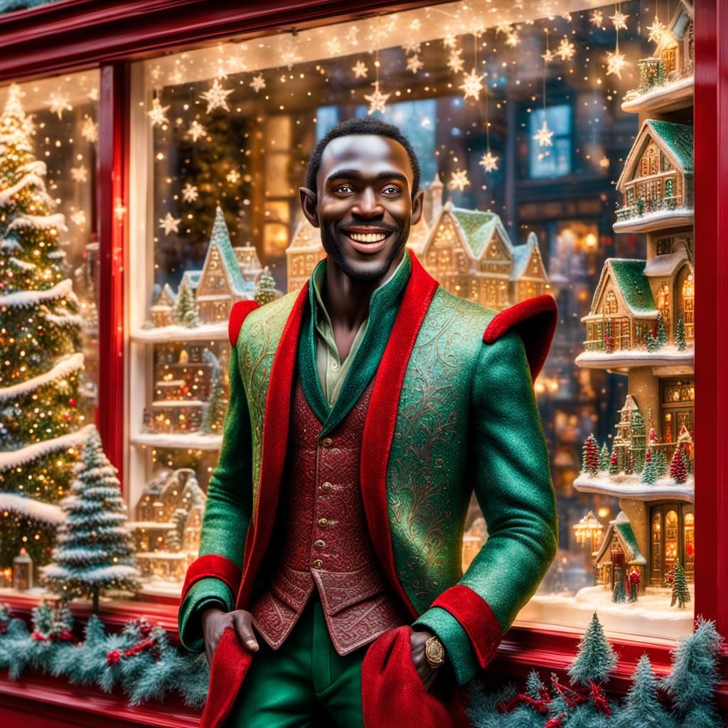 very handsome Smiling joyful dark skin elf with iridescent r...