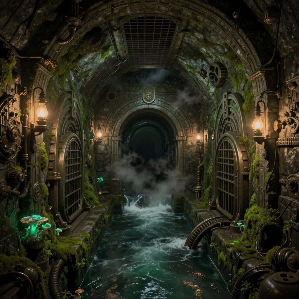 Grand Stone Tunnel in Art Deco Steampunk Style