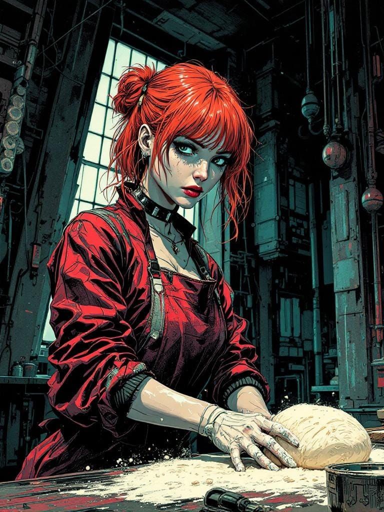 Redhead Baker in Cyberpunk Graphic Novel Style