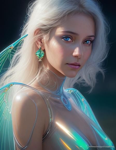 Ethereal Woman with Wings and Exotic Planet