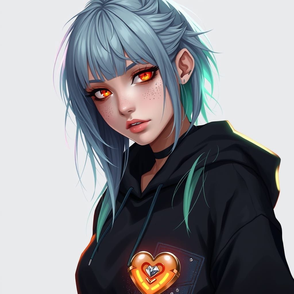 Edgy, Androgynous Young Woman with Ethereal Glow