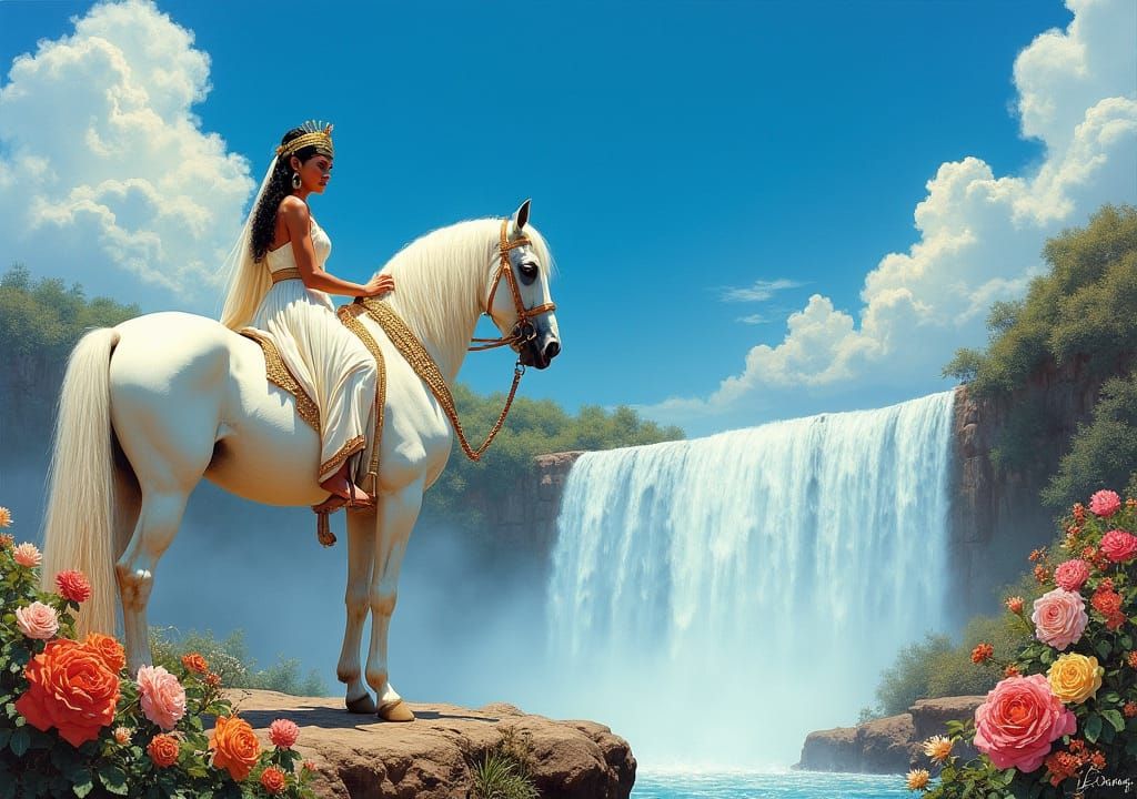 Cleopatra on Horseback by Waterfall in Gurney Style