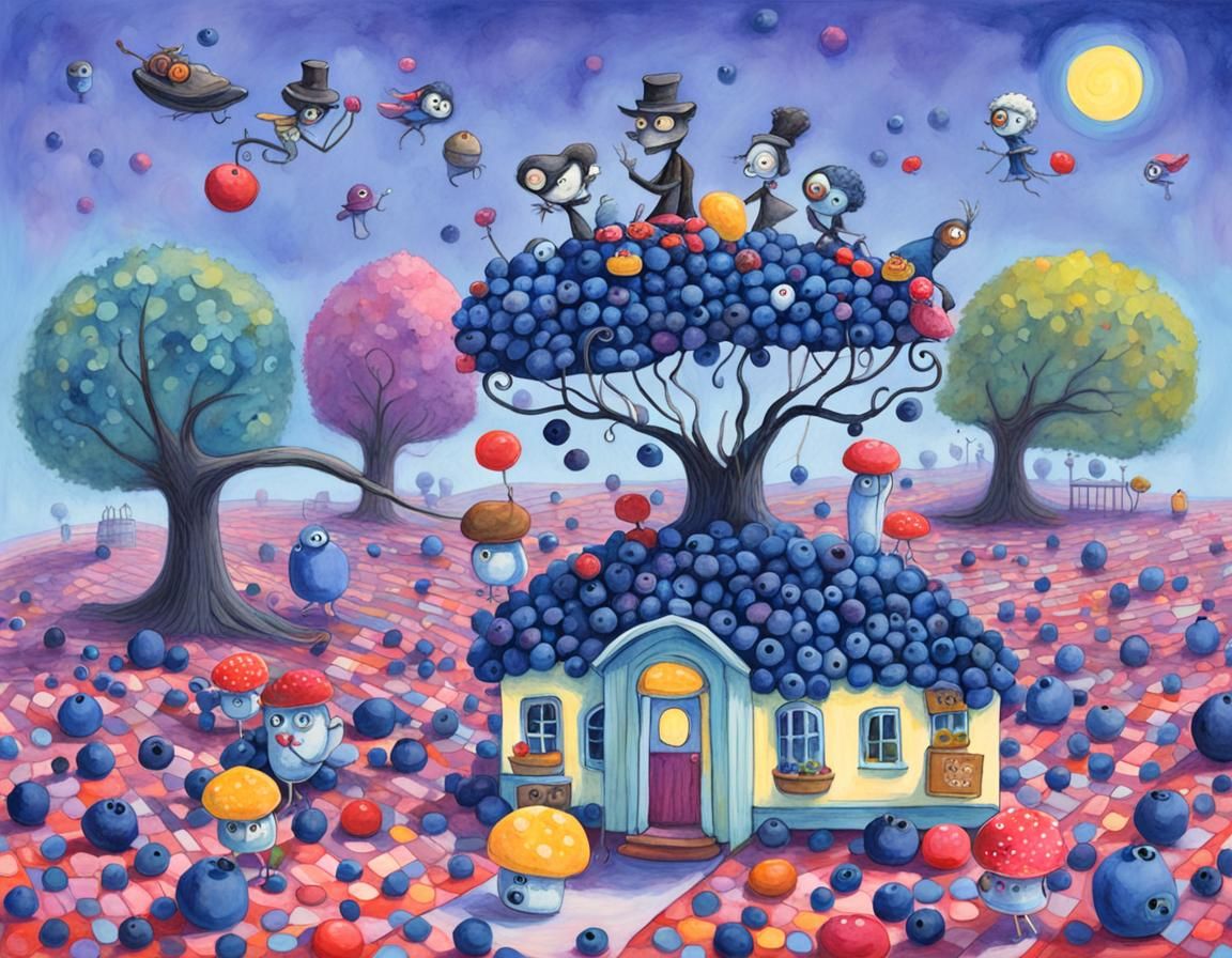 sounds, and smells of nostalgic places, such as Grandma's with her grandchildren  who are making a big (blueberries pie)...