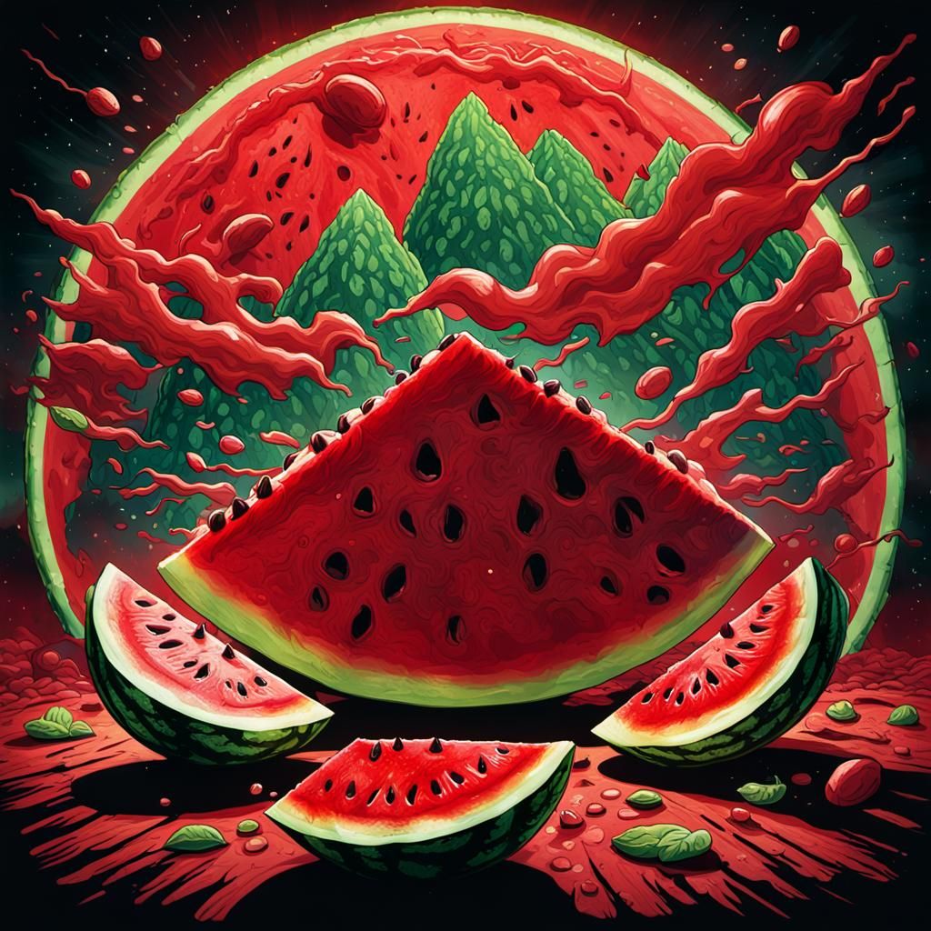 Ripe Watermelon Pie in Comic Book Art Style