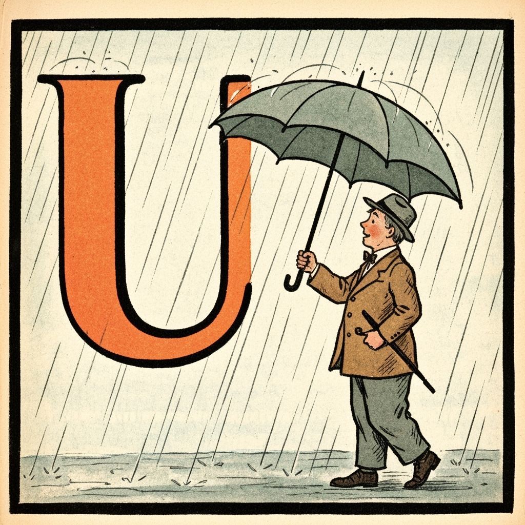 1920s Children's Book Illustration: Umbrella Man