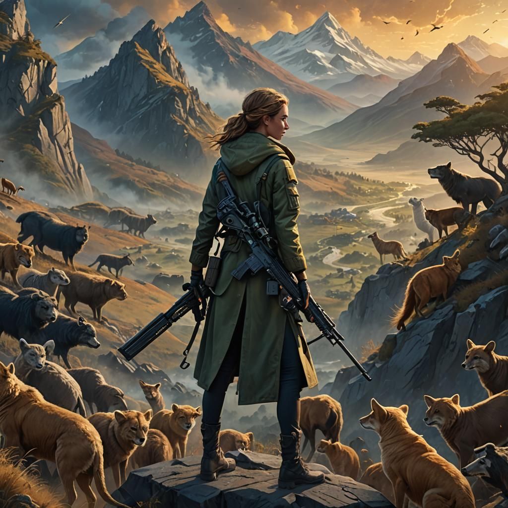Girl with Sniper on Mountain in Fantasy Style